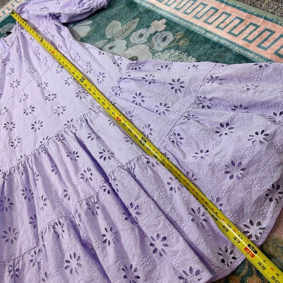 Ann Taylor Dress 18 Purple Eyelet Lace Scoop Neck Maxi Ruffle Puff Sleeve Midi - Picture 15 of 16